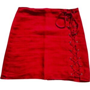 HONEY BELLE Women's Red Linen Skirt with Side Zipper Size Medium